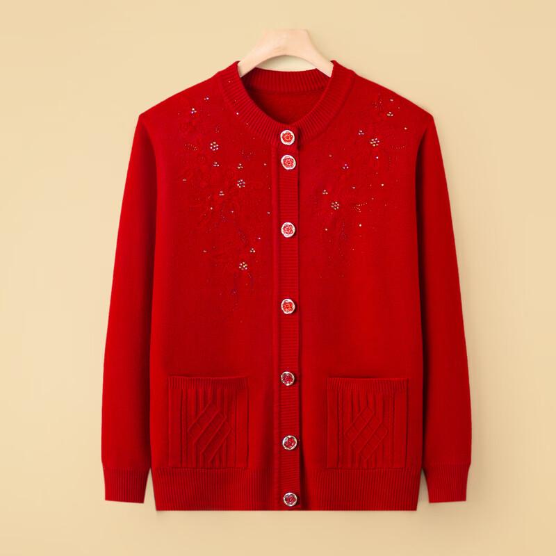 Lonsa Women's Plush Velvet Knitted Cardigan Sweater for Middle-Aged