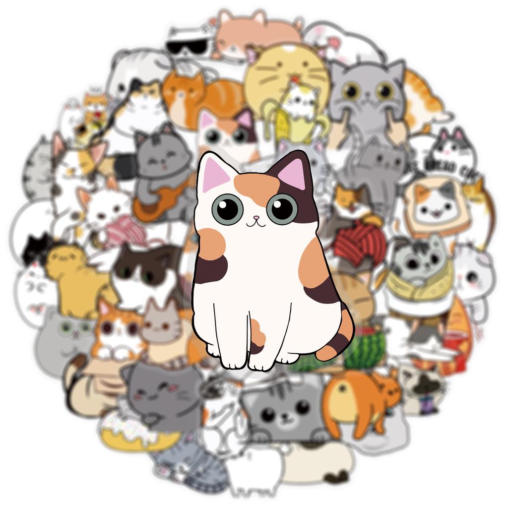 50Pcs Transparent PET Cute Cat Graffiti Stickers Luggage Notebook, Waterproof Reward Stationery Decoration Stickers
