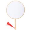 Classical Wooden Handle Round Silk Classical Fan Tassel Handle Fan Gift Decoration(Round Wooden Handle White Silk Cloth