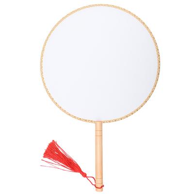 Classical Wooden Handle Round Silk Classical Fan Tassel Handle Fan Gift Decoration(Round Wooden Handle White Silk Cloth
