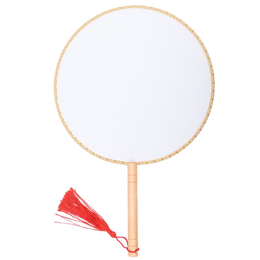 Classical Wooden Handle Round Silk Classical Fan Tassel Handle Fan Gift Decoration(Round Wooden Handle White Silk Cloth