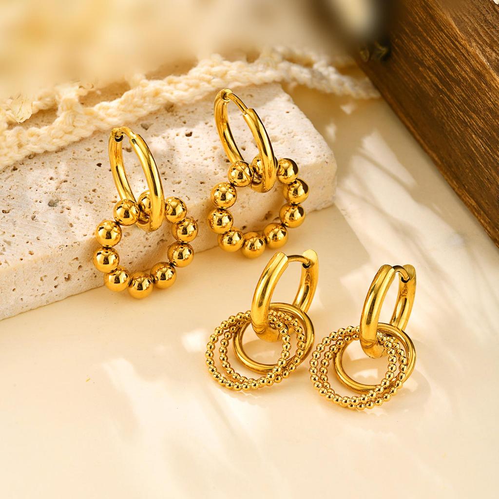 Fashion Round Beads Multi-ring Earrings for Women,Stainless Steel Ball Hoop Earrings Gold Color,Waterproof Jewelry Gift