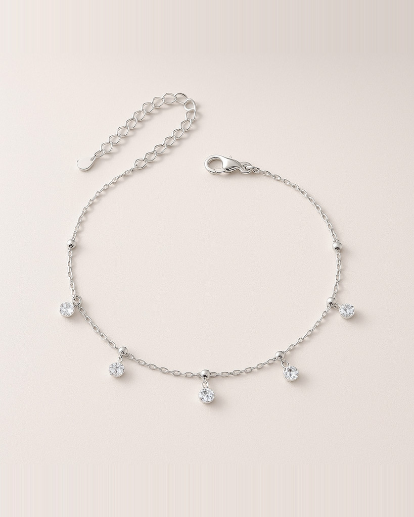 BAMOER Schillerndes Zirkonia-Fußkettchen 925 Sterling Silber Chian Armband für das Bein Weiblicher Fußschmuck für Frauen Beinkette Edler Schmuck