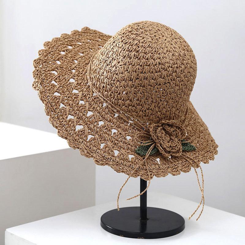 Beach hat hollow woven summer cool hat straw hat female sunshade flower foldable UV protection sun hat