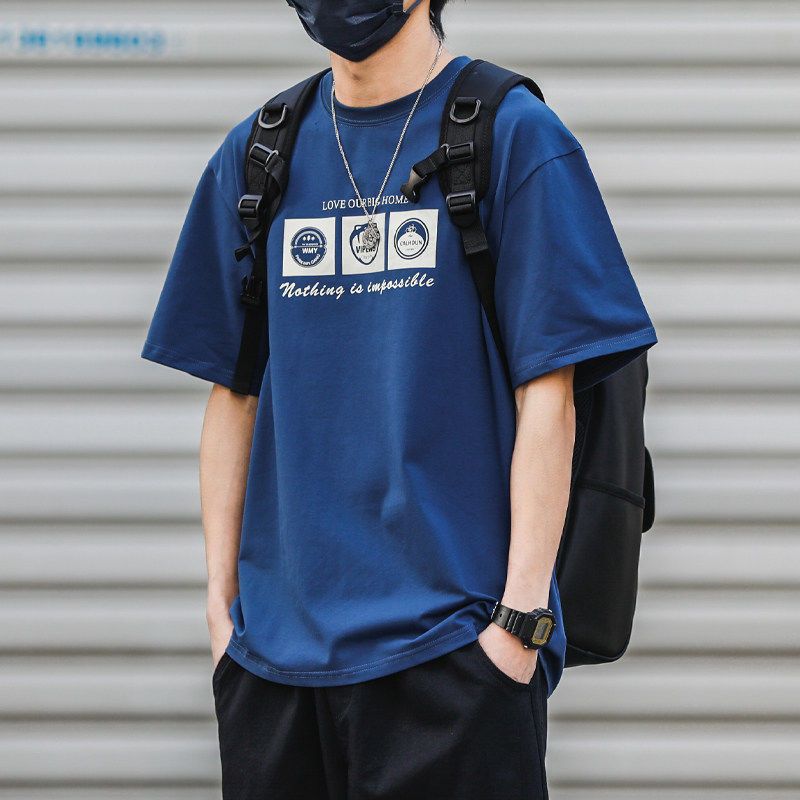 100 % Baumwolle Herren Kurzarm T-Shirt O-Ausschnitt Casual Loose Tee Mann Hip Hop Pullover Shirt