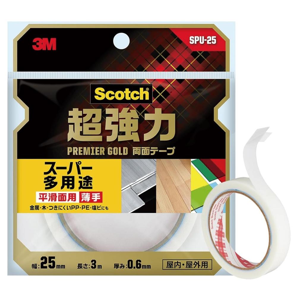 3M Scotch Super Strong Double-Sided Tape Premier Gold (Super Versatile) Thin 25mmx3m SPU-25