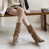 2025 autumn and winter new European and American suede pointed head thin heel high heel temperament French fashion sexy beautiful women boots trouser
