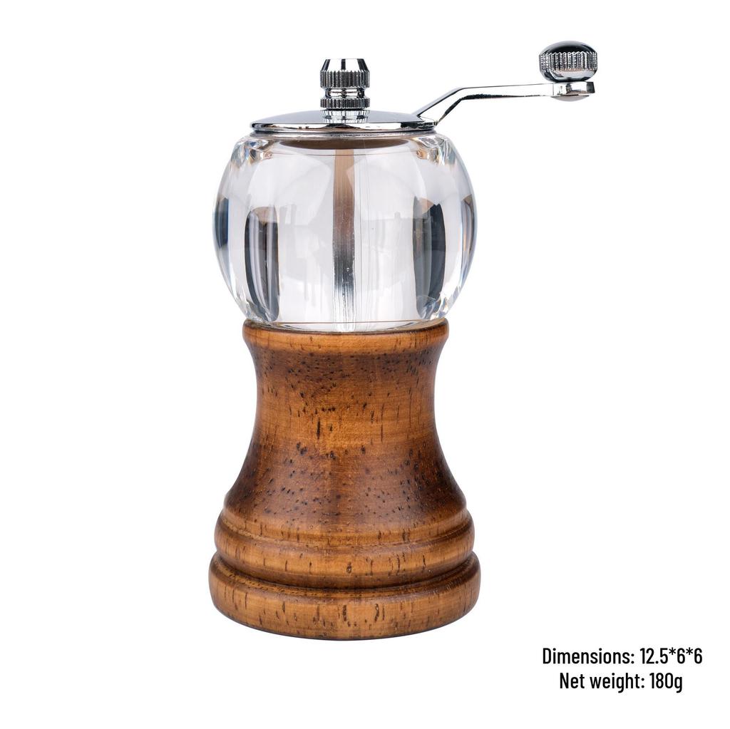 Hand-Cranked Solid Wood & Acrylic Pepper Grinder for Kitchen & Restaurant