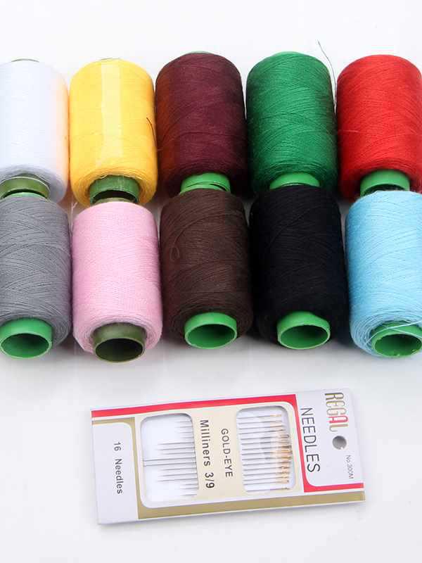 Polyester Sewing Thread Set: White, Black, Colored Threads & Needles for Hand & Embroidery Sewing