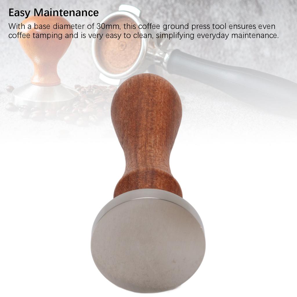 Coffee Tamper 30mm Stainless Steel Coffee Ground Press Tool with Wooden Handle for Cafe Home