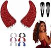 Magnetic Rhinestone Devil Horns Hair Clips - 2 Pairs Sparkly Cosplay Hair Accessories Set with Water Drop Pins, Secure No-Slip Hold for Halloween