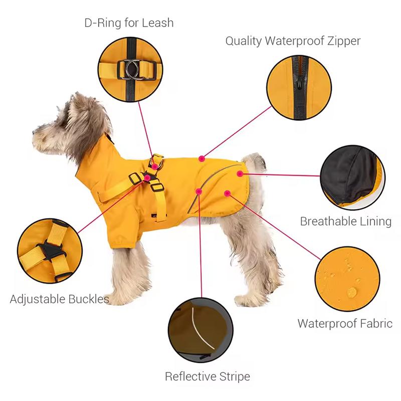 Pet Outdoor Dog Raincoat Reflective Waterproof Pet Spring Clothes Small Medium Dogs Hoodie Chest & Back Raincoat Accessories