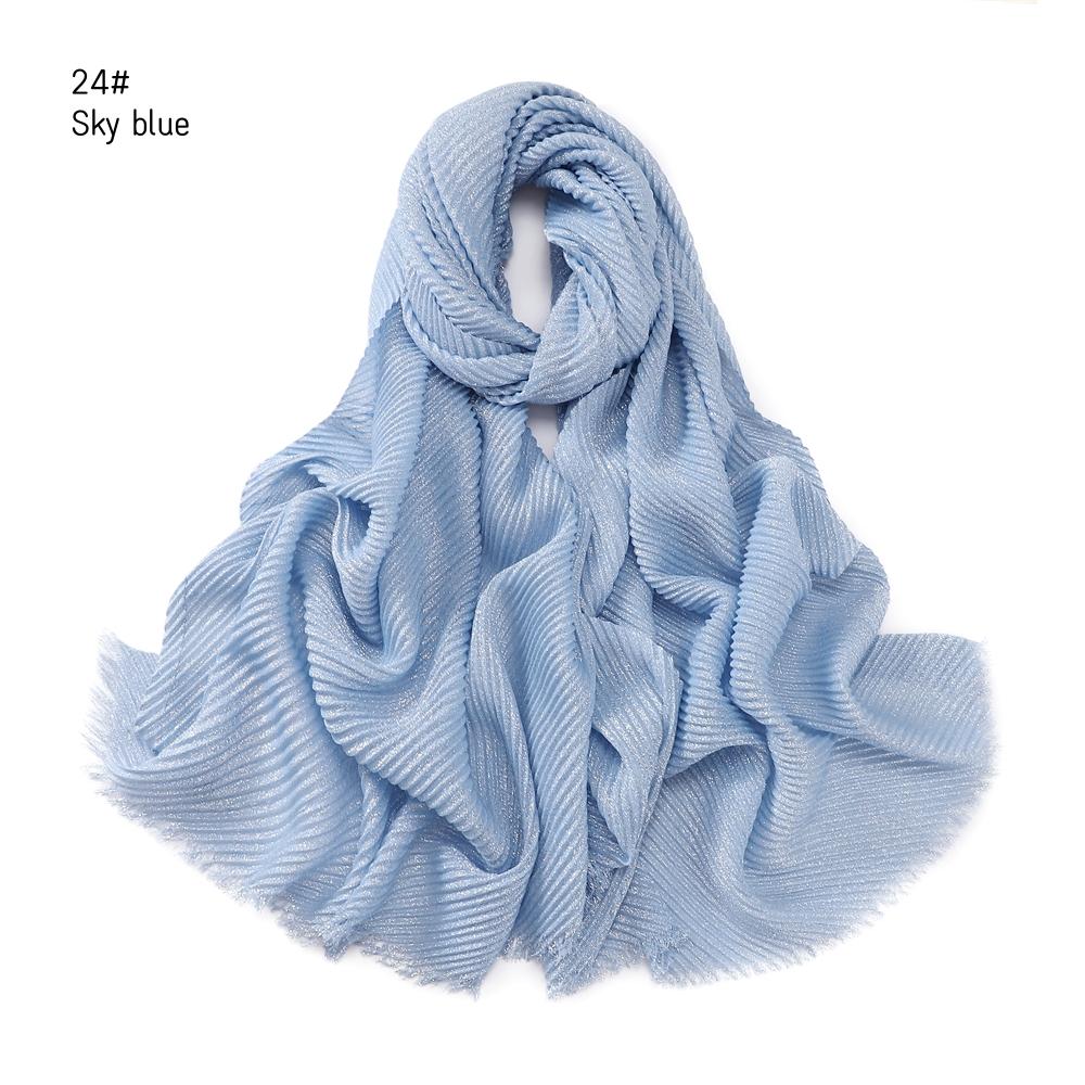 24 Colors Plain Glitter Shimmer Wrinkle Fringe Viscose Scarf Shawl Lady Thin Ripple Wrap Pashmina Stole Bufandas Muslim Hijab