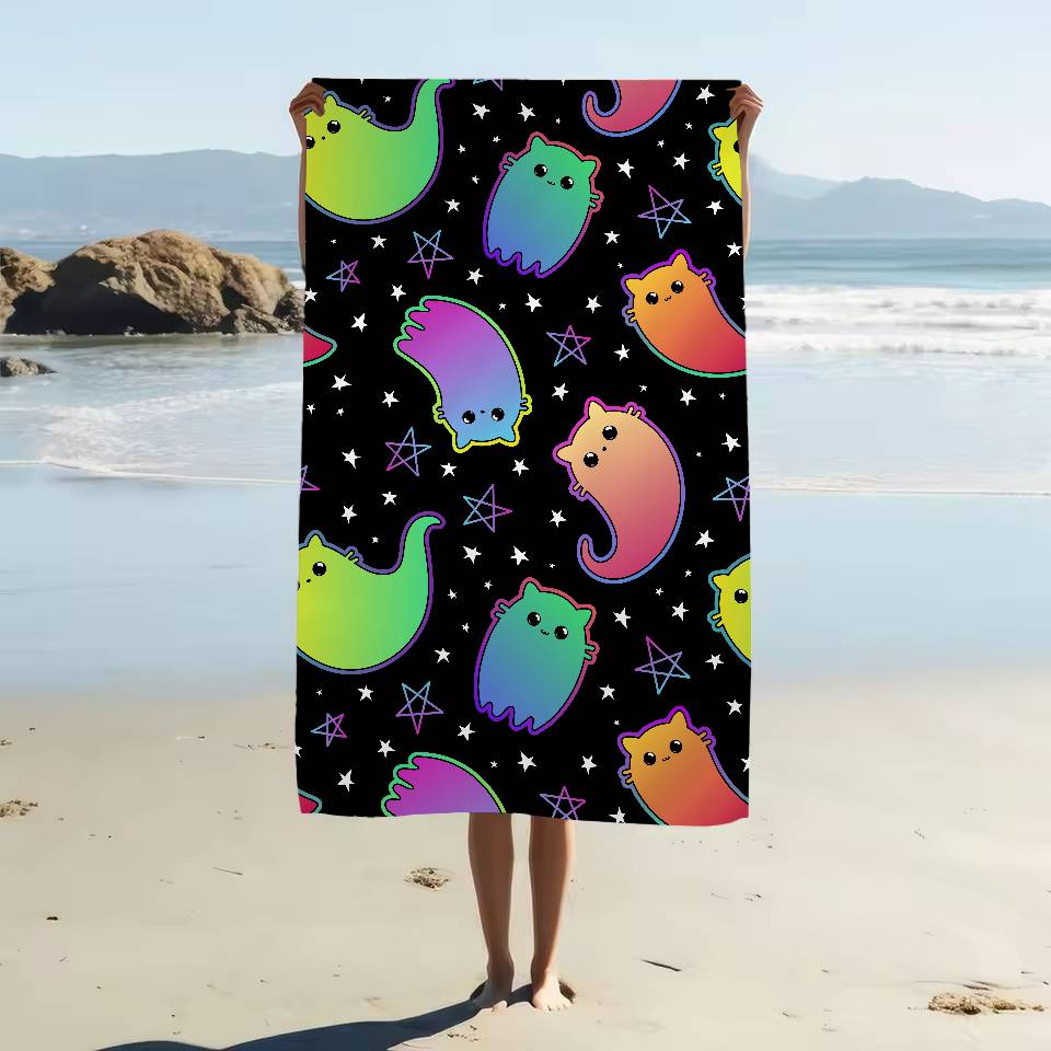 Halloween Cartoon Geister Kürbisse Fledermäuse Strandtuch Badetücher Mikrofaser Schnelltrocknend Sandfrei Strand Yoga Spa Fitnessstudio Pool