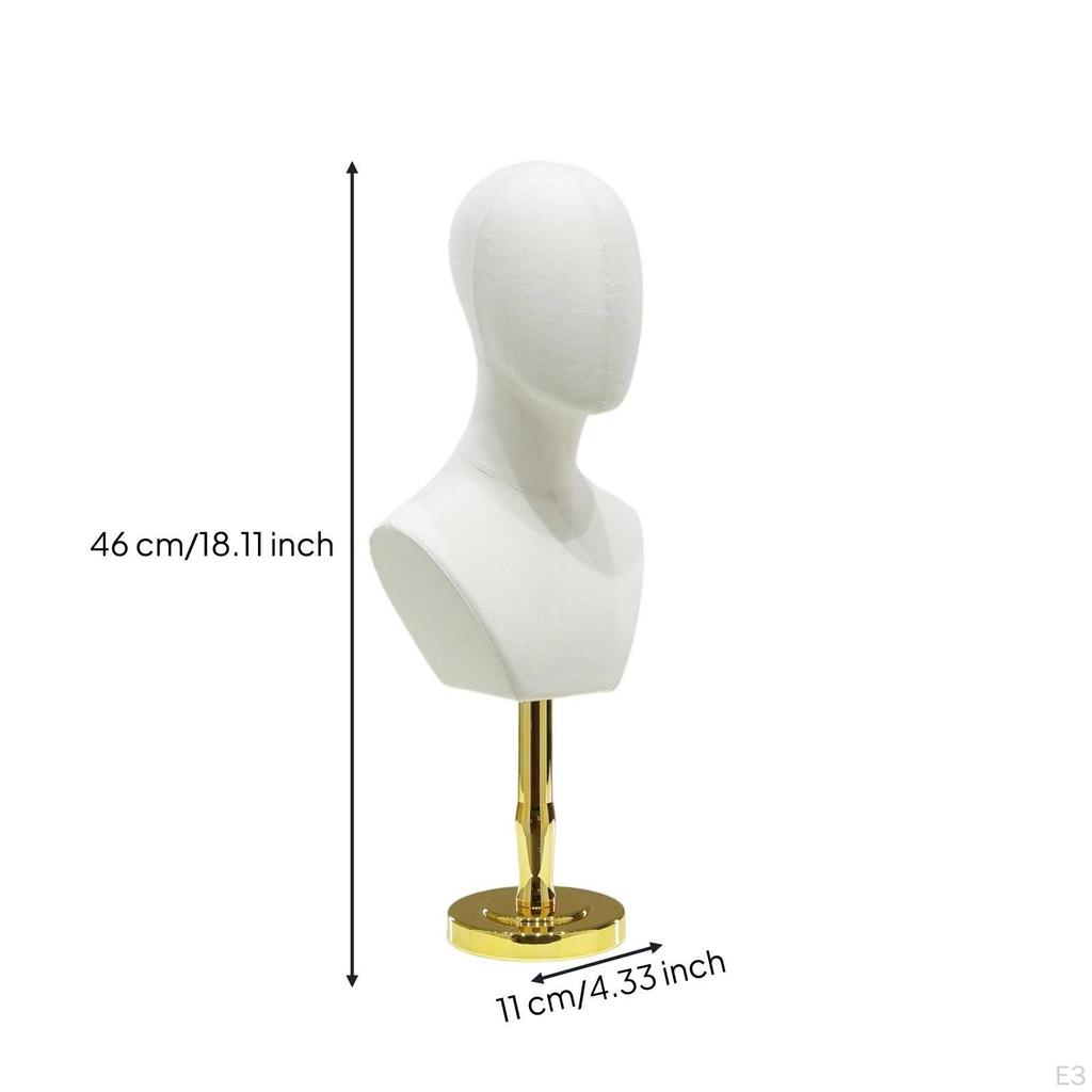 Mannequin Head with Shoulders textileCovered Freestanding Hairpiece Stand for