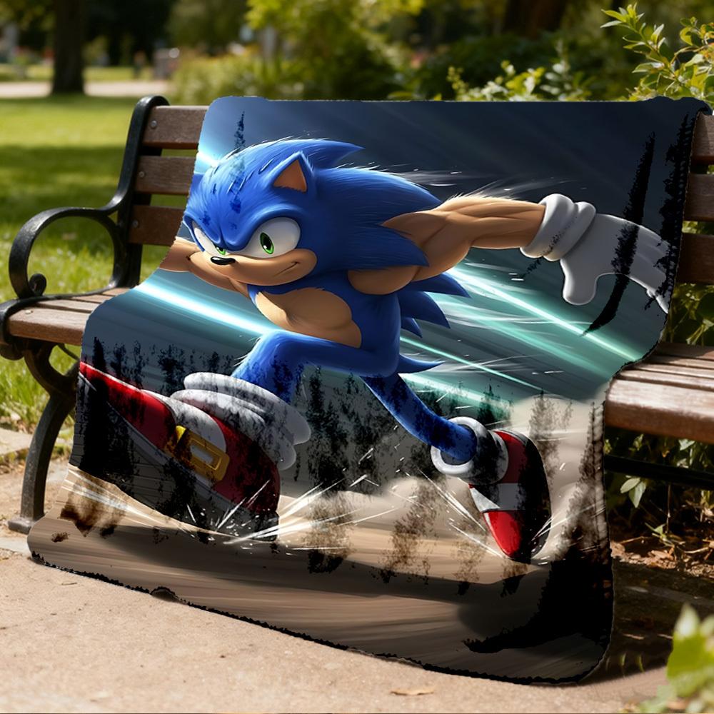 1pc Sonic, Lightning Outdoor Personalized Flannel Blanket, Soft, Lightweight Personalized Flannel Blanket, Digital Printing,