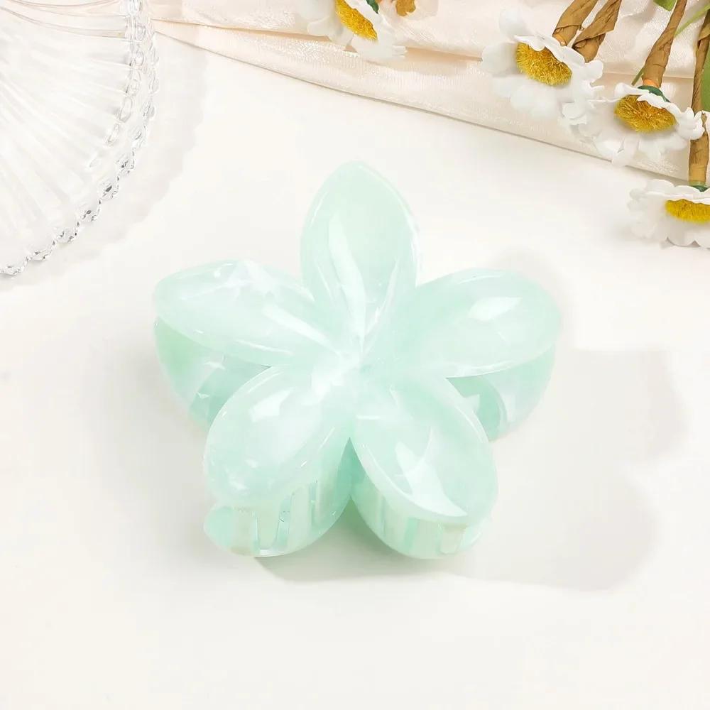 

8cm Marble Pattern Frangipani Flower Hair Claw for Women Handmade Dyeing Design Acrylic Large Shark Clips Vacation Accessories світло-блакитного кольору
