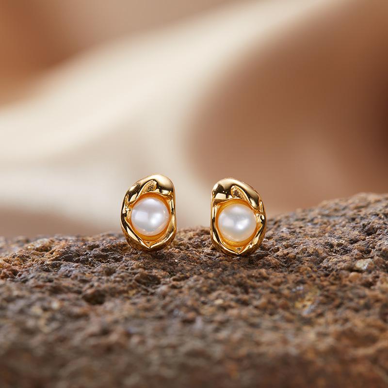 S925 Sterling Silver Natural Gemstone Freshwater Pearl Pendant Necklace Plated With 18K Real Gold Collarbone Chain Niche Cold Feeling Women