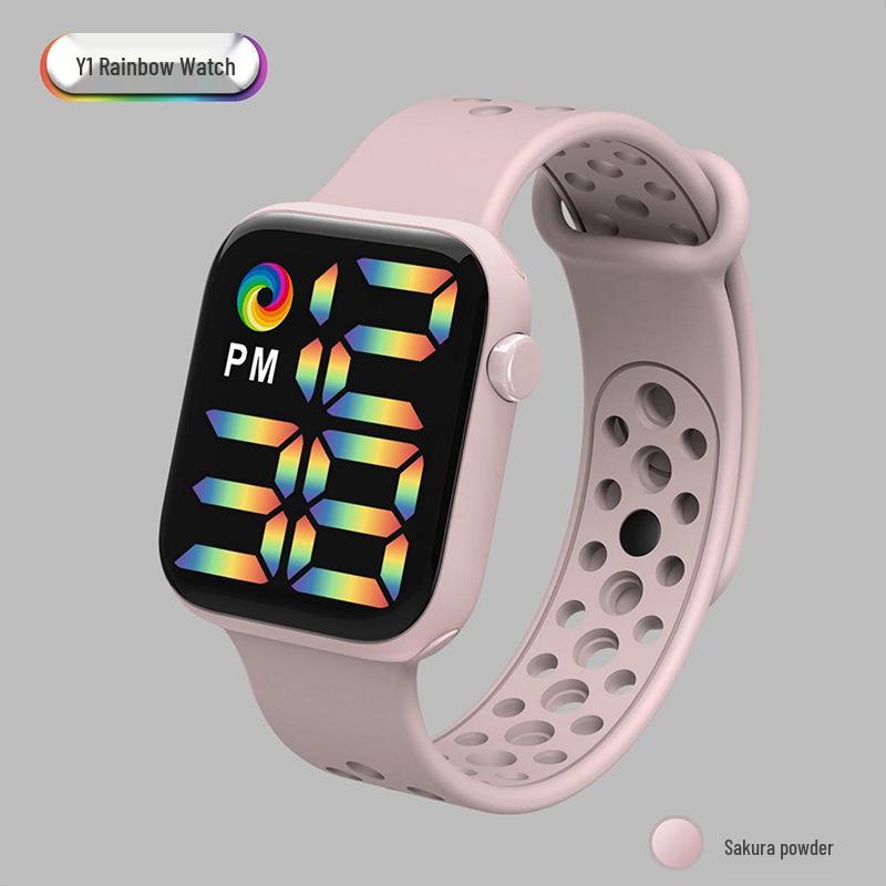 Y1LED Digital Rainbow Display Sport Watch with Large Screen and Button Movement for Men and Women