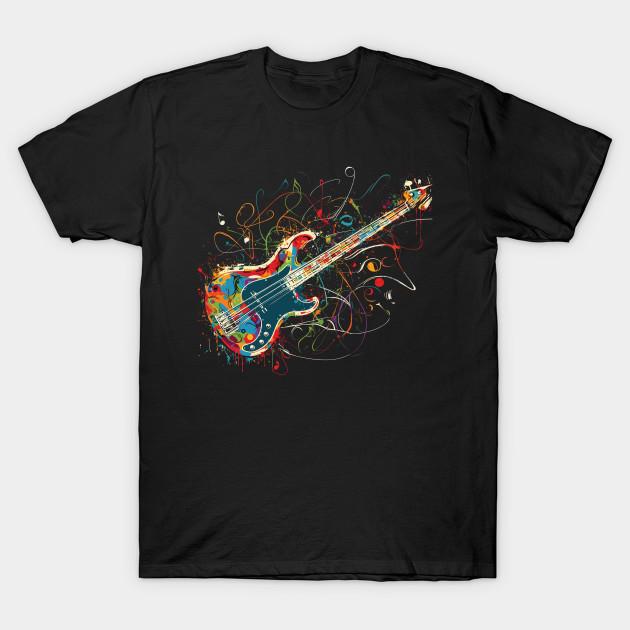 

Men Black Print T-shirt Wild Bass Guitar No-Cut Transfer Paper Print Cotton Tshirt S чорний