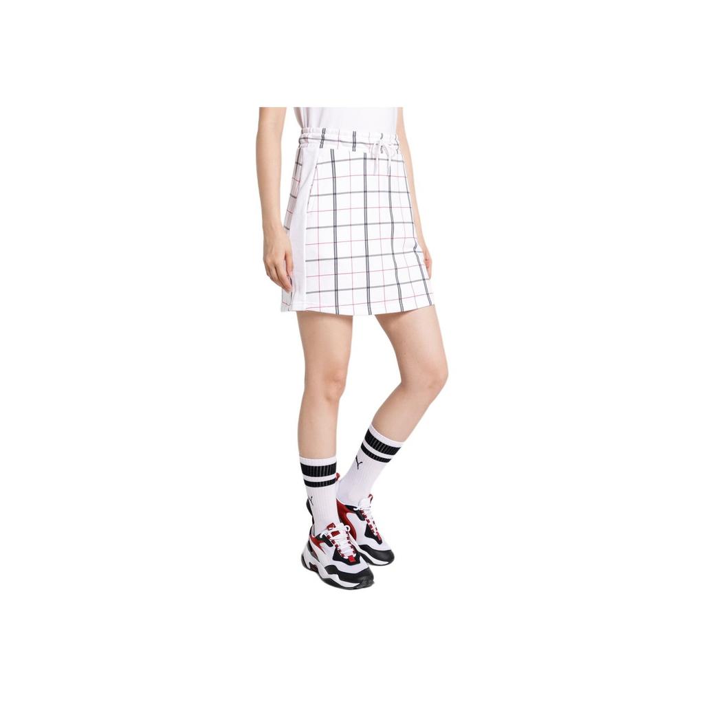 Puma Breathable Comfortable Versatile Plaid Print Slim Fit Casual Skirt Women skirts White 597893-02