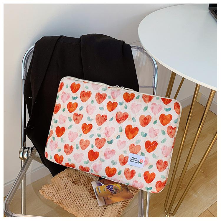 TS JYL laptop bag,Korean Heart Floral Sleeve 11 Inch iPad Pro 14 15 Inch Laptop Storage