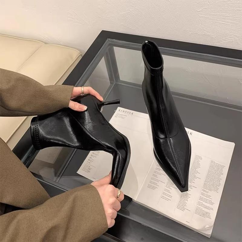 New Women'S Ankle Boots Sexy Pointed Toe Woman Short Boots Fashion Causal Ladies Thin High Heel Boots Solid Color Stiletto