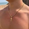 Stainless Steel Gold Plated Cross Pendant, Fashion Minimalist Rope Chain Necklace, Hip Hop Trendy Couple Twist Chain Necklace