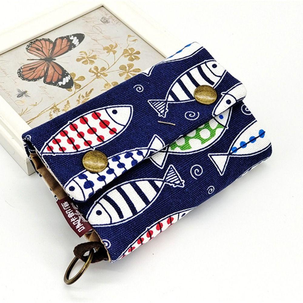Print Maneki Neko Wallet Portable Zipper Short Wallet Multifunctional Canvas Coin Purse  Women