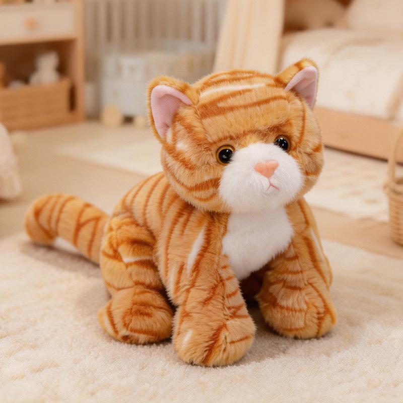 Orange Striped Cat Plush Toy - Realistic and Cute Hugging Pillow Birthday Gift 20cm (0.15kg)