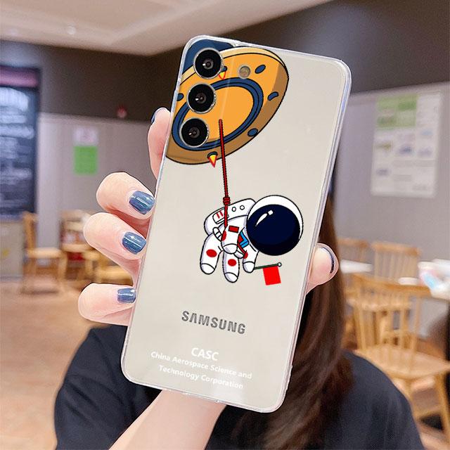 Transparente Hülle für Samsung Galaxy S22 S20 FE S21 S10 S9 Plus Note 20 Ultra 10 Lite 9 Weiche Handyhülle Niedlicher Cartoon Astronaut Planet