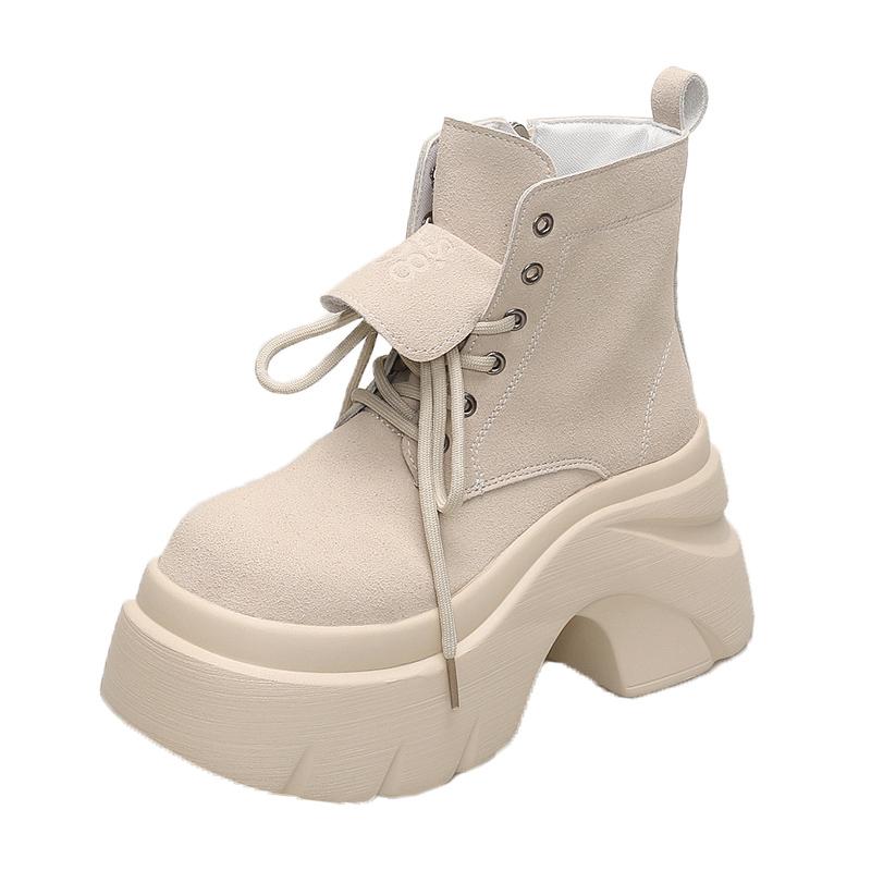 Mode Neue Damen High Platform Stiefeletten Herbst Winter Chunky Punk Schuhe Sneakers Frau Wildleder Motorradstiefel Mujer 9.5CM