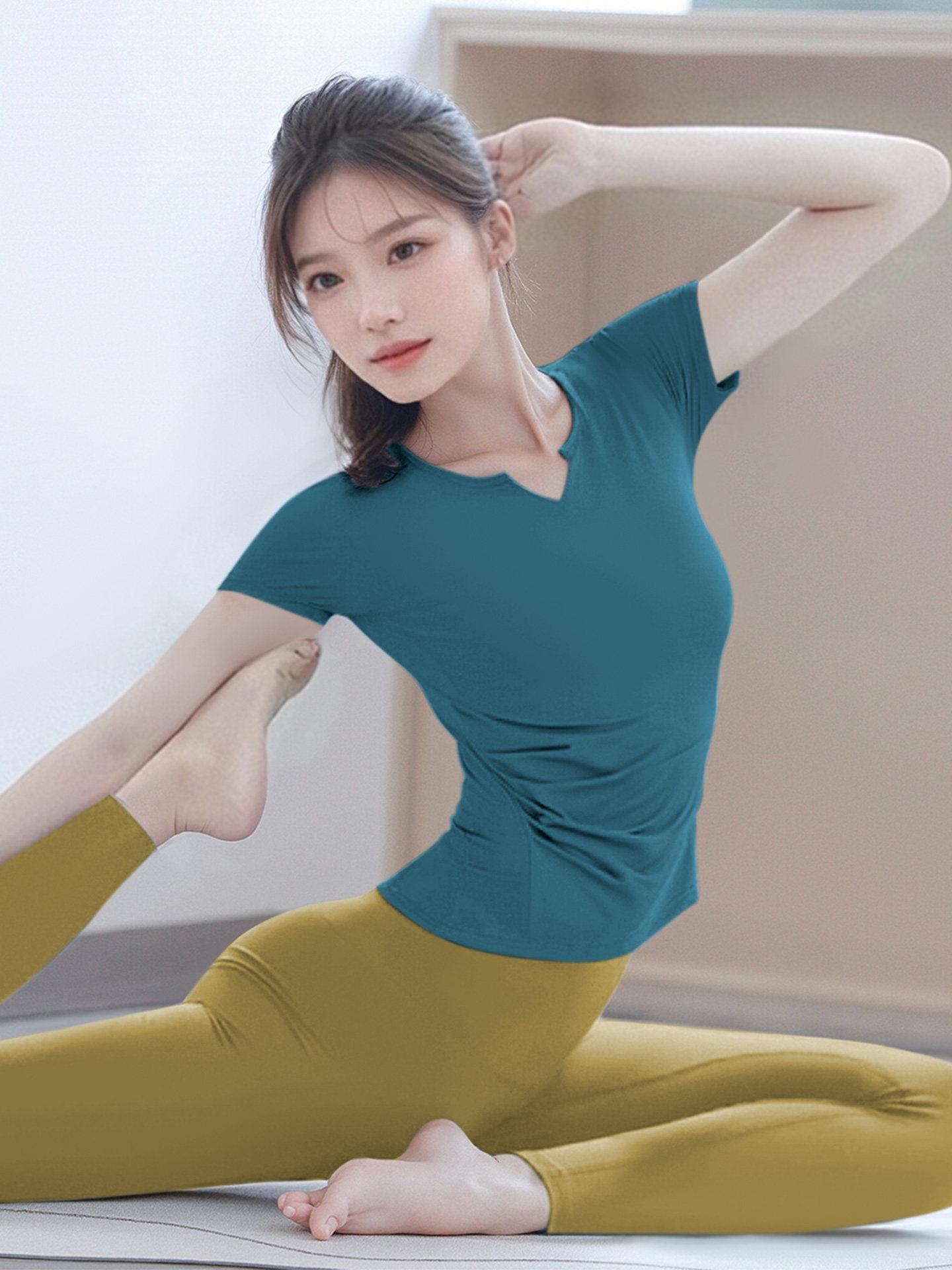 Women s Yoga Suit Set: 2026 High-End Tummy Concealing Pilates & Fitness Short Sleeve Top XL (120-135 cm)