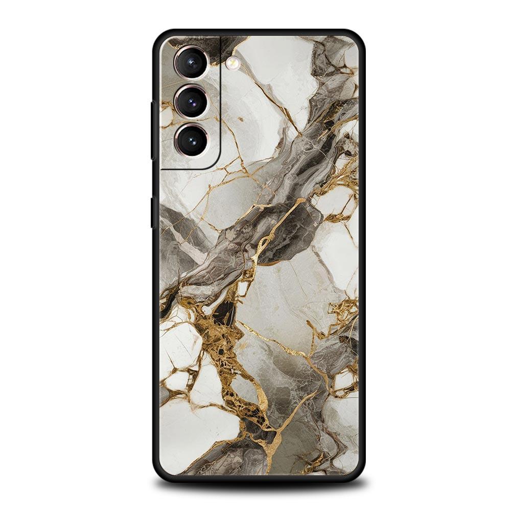 Watercolor Marble Phone Case For Samsung Galaxy S26 Ultra S25 Plus S24 FE S23 S22 5G S21 S20 Cover Black Soft