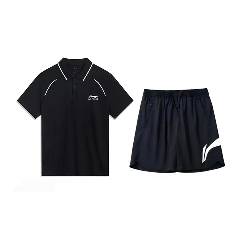 

Li-Ning Solid Color Simple Quick-Dry Breathable Comfortable Short Sleeve Polo Shirt Casual Sports Suit Unisex Sports Suit YPLU043-2+YKSV197-2 L
