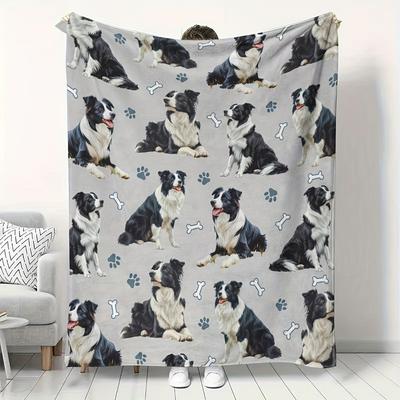 Przytulny koc flanelowy z nadrukiem Border Collie, odporny na rozdarcia, na każdą porę roku, ciepły pled dla miłośników zwierząt, dekoracja do domu, biura