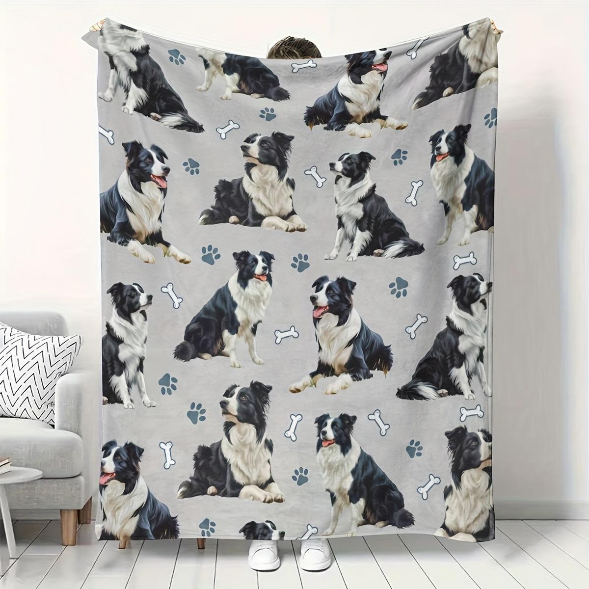 

Cozy Border Collie Print Flannel Blanket Tear Resistant All Season Warm Throw for Pet Lovers Home Office Decor 30x40in