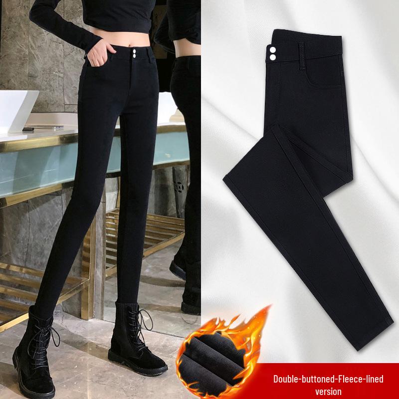 Damen Schwarz Plus Samt Lammwolle Baumwolle Leggings - Dicke, Warme Hose für Herbst/Winter 2025