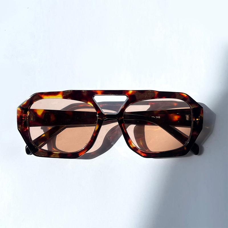 Retro Doppelbrücken Damen Sonnenbrille Großes Gestell Leopard Braun Farbverlauf Brillen Mode Marke Designer Sonnenbrillen Herren Shades