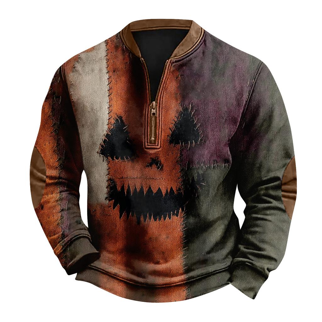 Herre Casual Mote Juletrykket Hettegenser uten hette Bred Herre Løs Knapp Ståkrage Hettegenser