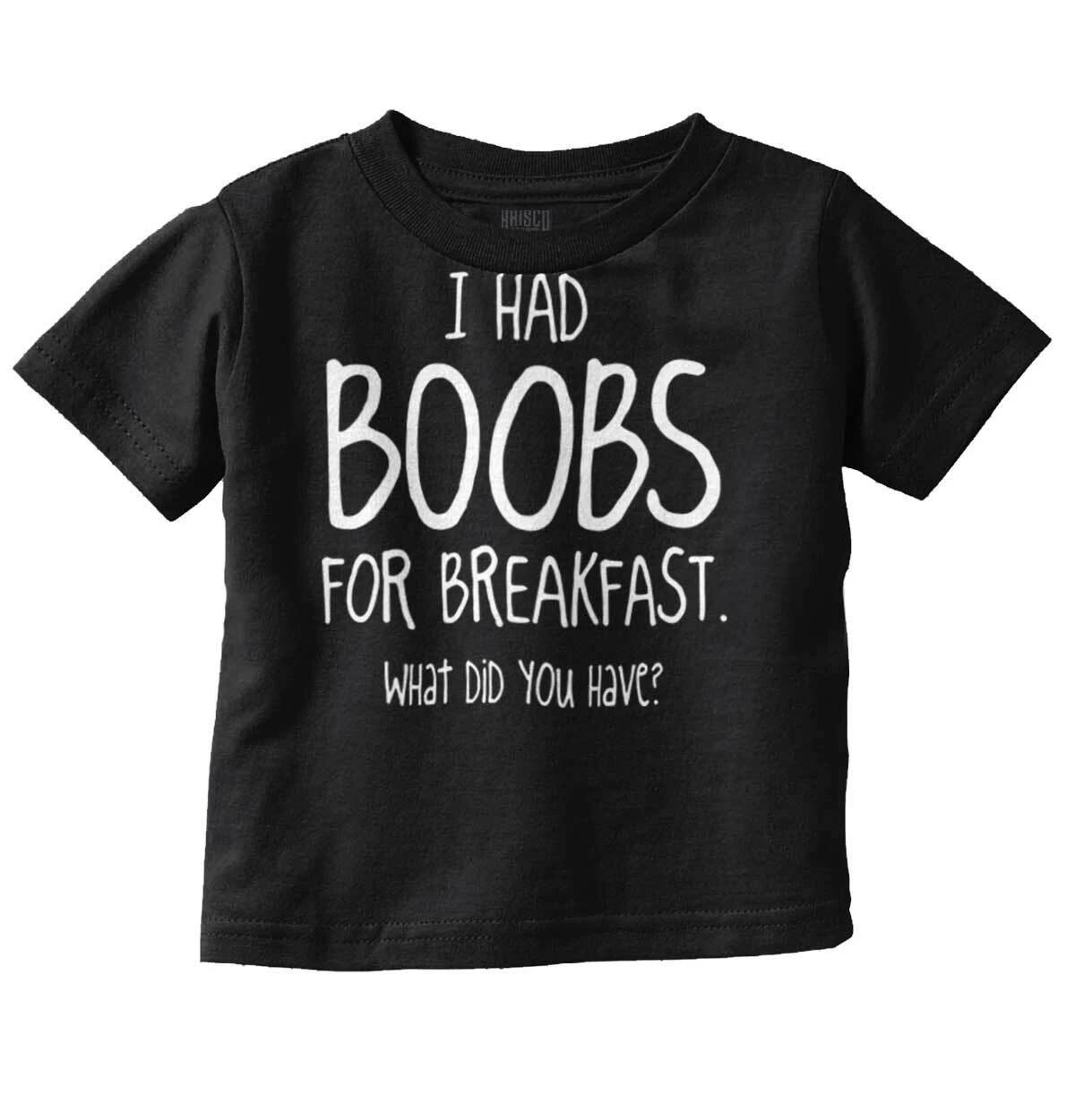 Boobs For Breakfast Funny Milk Drunk Gift Unisex Toddler Kids Youth T Shirt L