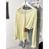 Women's Blue Off-the-Shoulder Sun Protection Long-Sleeve T-Shirt, Summer Loose Fit Cover-Up Top