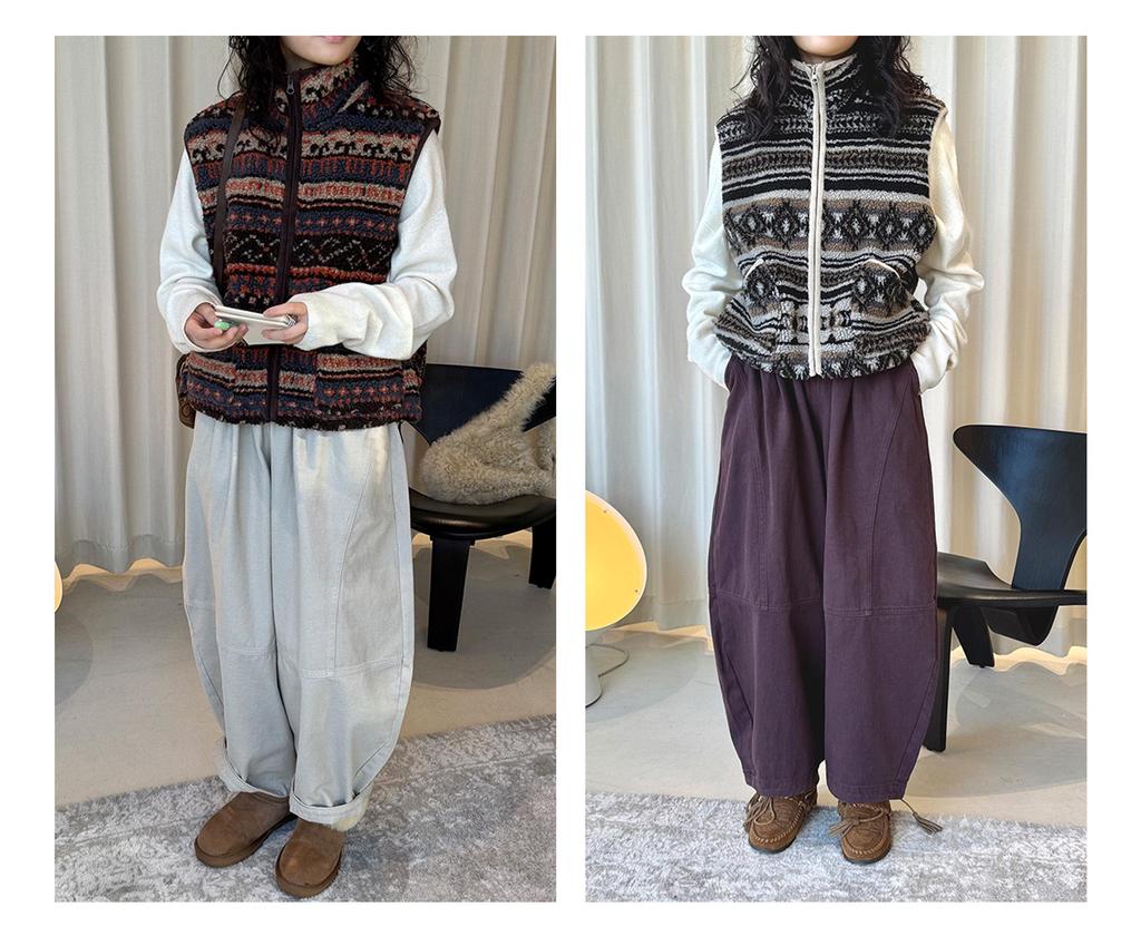 Louvre Winter Japanese Style Elastic Fleece Wide-Leg Balloon Pants - Women's Relaxed Fit