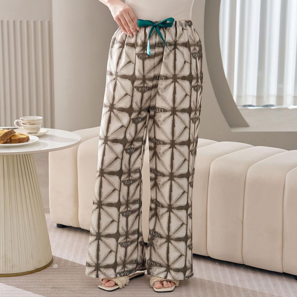 Cotton Silk Family Spring and Autumn Women's Cotton Silk Pajama Pants Wide-leg Pants Thin Artificial Cotton Can Be Worn Outside Casual Home Pants