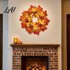 Autumn Door Decor Fall Sunflower Maple Leaf Wreath with Pumpkin Pinecone Thanksgiving Harvest Artificial Holiday Party Supplies Wreath Indoor