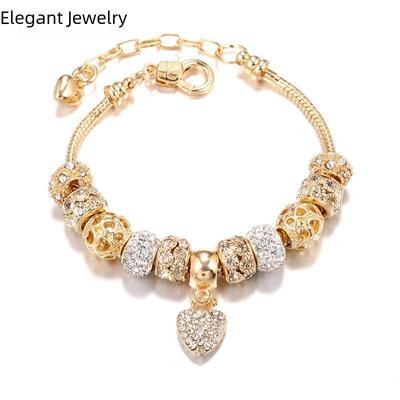 Χρυσό βραχιόλι από ευρωπαϊκές χάντρες με μεγάλες τρύπες από κράμα αλουμινίου