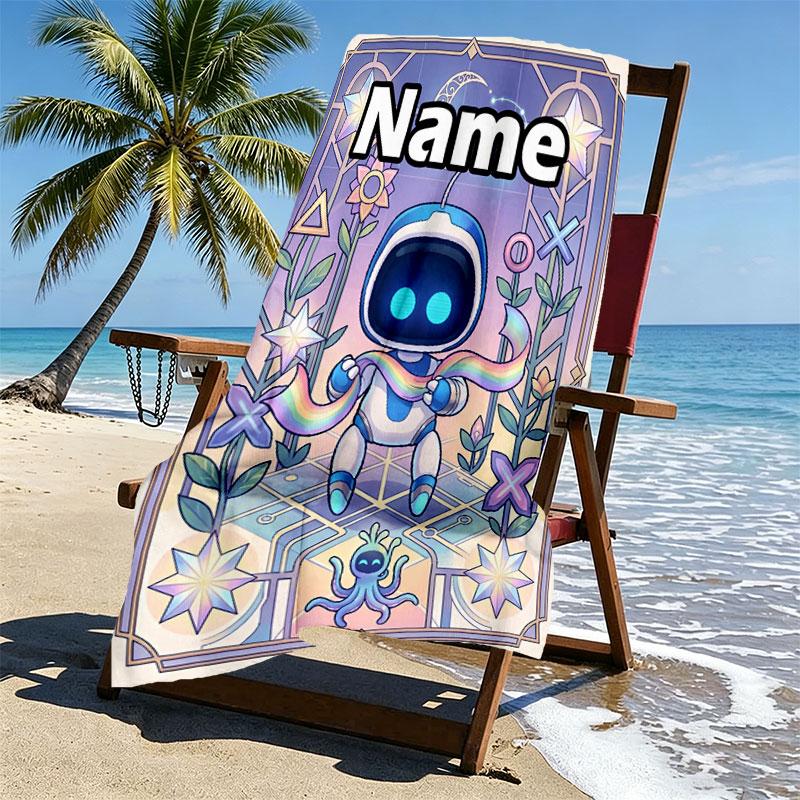 Custom Name Personalized Cosmic Bot Crew Print Beach Towel, for Trip Camping Beach Party Home Decor, Birthday Gift for Family & Friends