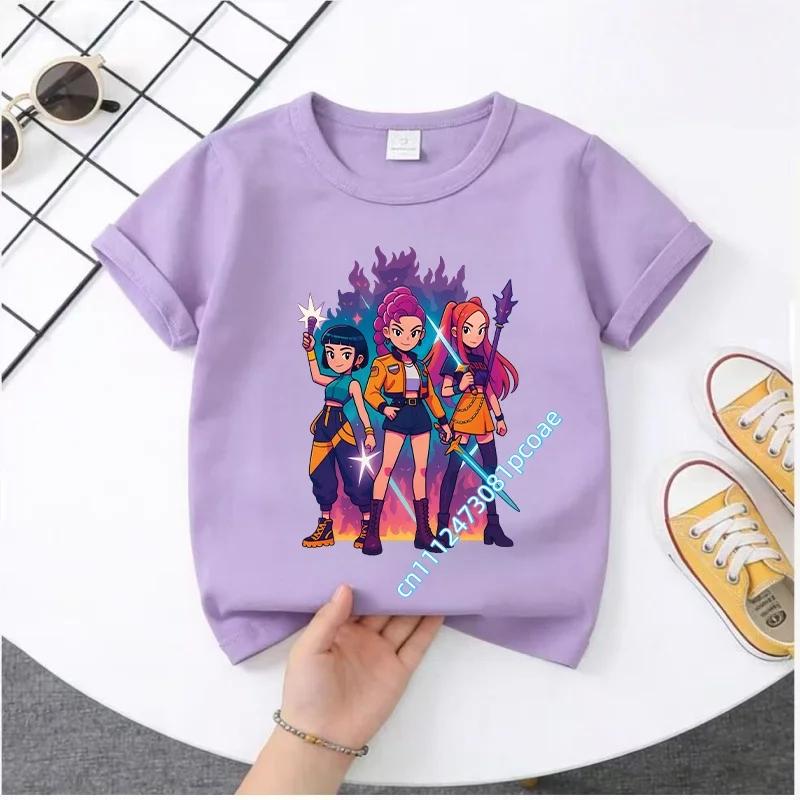 Summer Kpop Demon Hunters Print Graphic Tshirt Kids Clothes 2026 Movie T Shirt Girls Boys Short Sleeve Tops Comfortable T-shirt