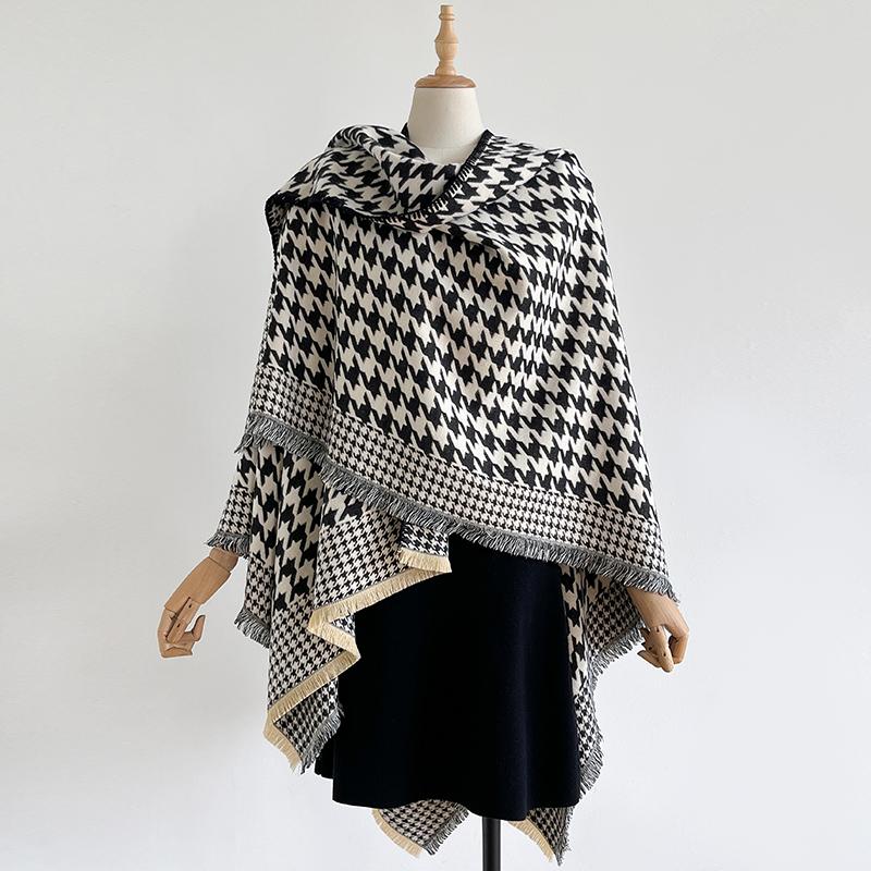 Houndstooth Women Scarf New Winter Warm Double-Sided Slit Large Shawl Pashmina Foulard Square Thick Blanket Poncho