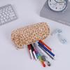 Sweet Cool Plush Leopard Print Pencil Case With Large Capacity For Students And Makeup Storage